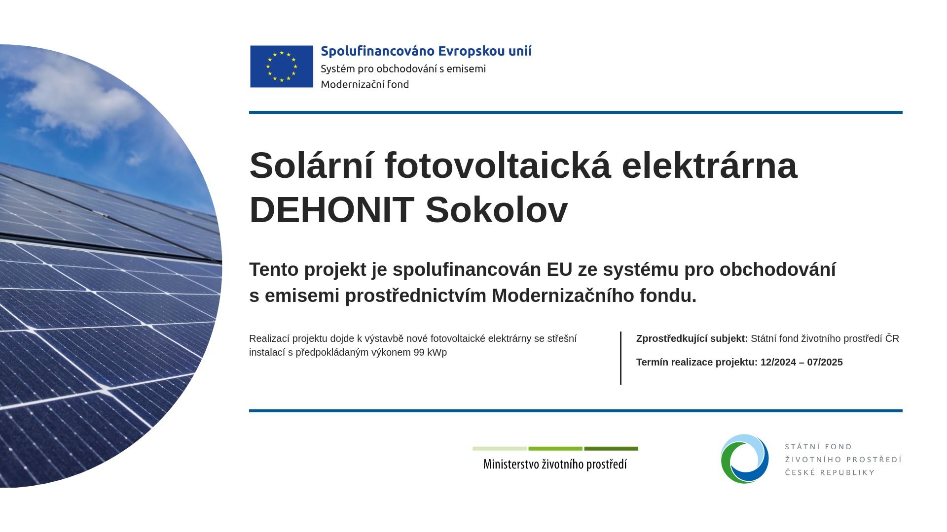 Projekt Solární fotovoltaická elektrárna DEHONIT Sokolov